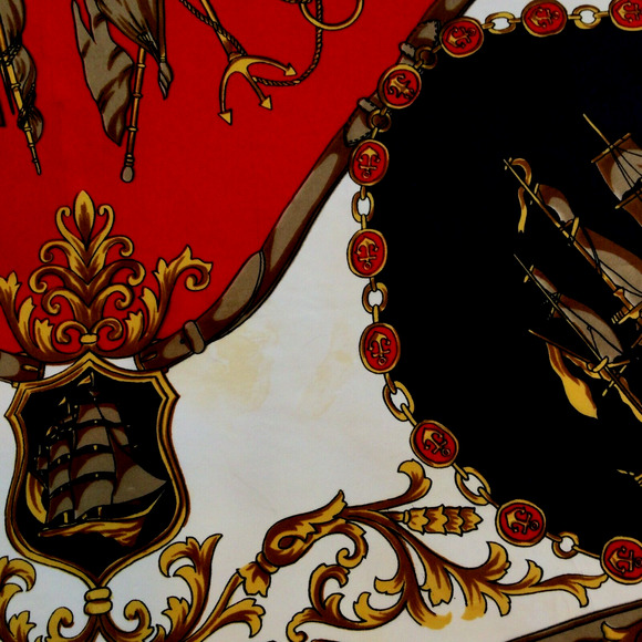 Sunkyungsa Nautical Scarf Red,Gold, Navy, White Size 32in x 35in - Picture 3 of 5